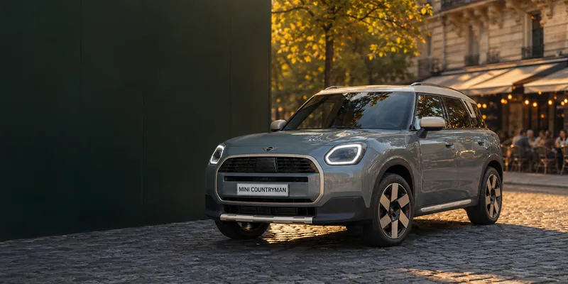Le MINI Countryman dans une rue pavée de Paris, en fin de journée.